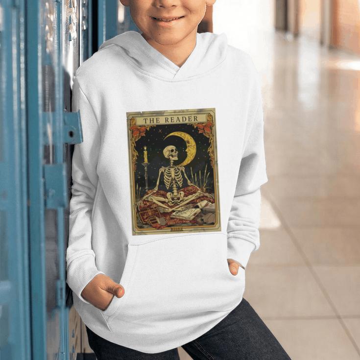 The Reader Tarot Card Book Lover Skeleton Art Goth Style Graphic Youth Hoodie