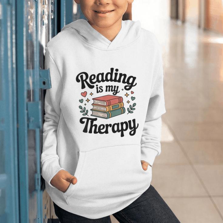 Reading Is My Therapy Book Lover Bookworm Graphic Youth Hoodie