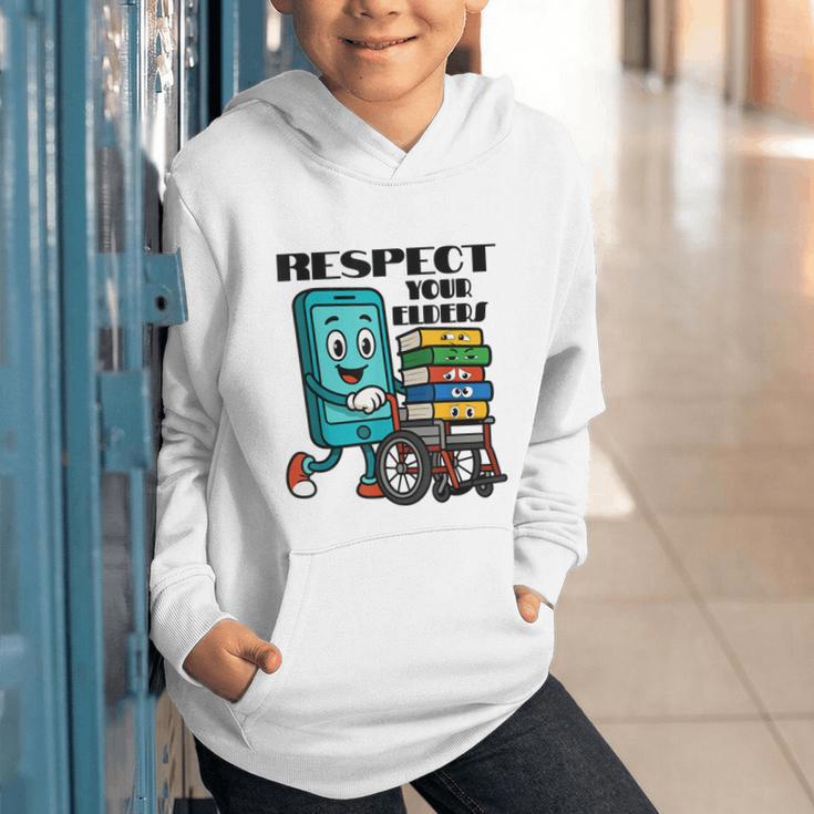 Respect Elders Cellphone Pushing Books In a Wheelchair Graphic Youth Hoodie