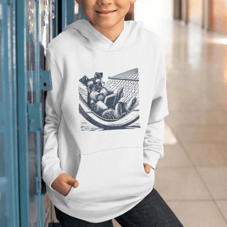 Schnauzer Hammock Reading Book Schnauzer Glasses Graphic Youth Hoodie