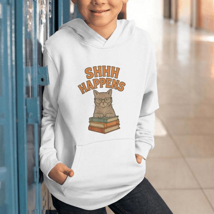 SHHH Happens Librarian Cat Books Library Graphic Youth Hoodie SHHH Happens Librarian Cat Books Library Graphic Youth Hoodie