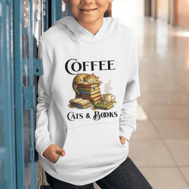 Sleeping Cat And Books With Coffee Lover Graphic Youth Hoodie Sleeping Cat And Books With Coffee Lover Graphic Youth Hoodie