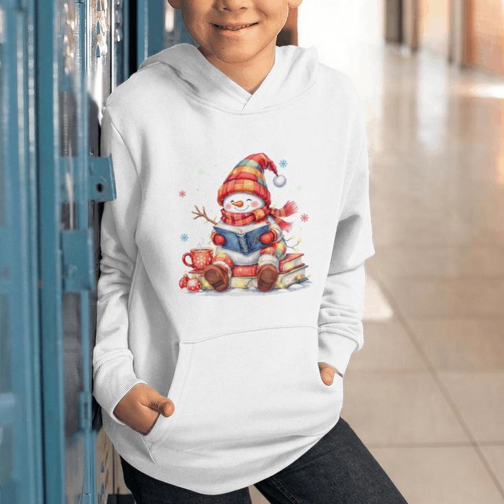 Snowman Reading Books Lovers Christmas Librarian Bookworm Graphic Youth Hoodie