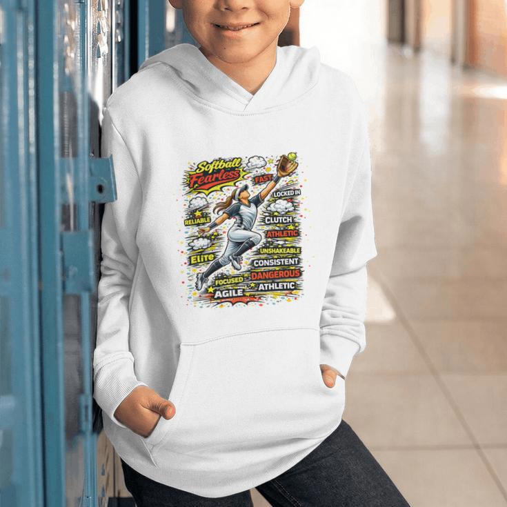 Softball Outfielder Best Traits Brave Retro Comic Book Art Premium Tri-Blend Graphic Youth Hoodie