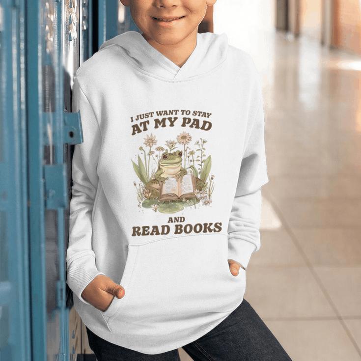 Stay At My Pad And Read Books Frog Introvert Reading Graphic Youth Hoodie