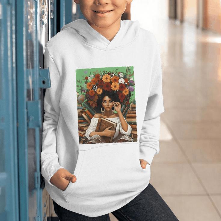 History Month Black Afro Girl Women Book Lovers Floral Graphic Youth Hoodie