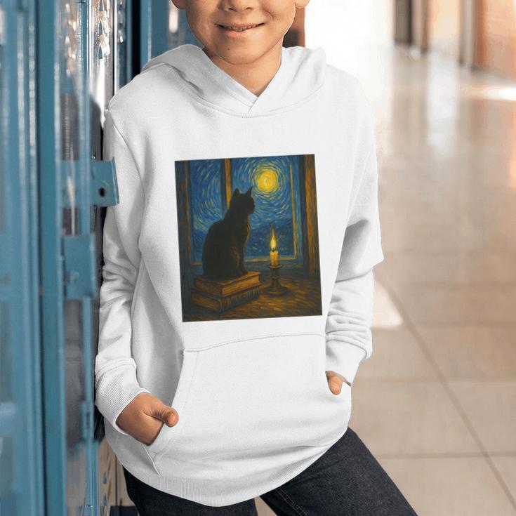 Van Gogh Starry Night Art Cat And Book Lovers Premium Tri-Blend Graphic Youth Hoodie