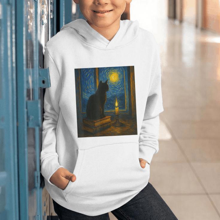 Van Gogh Starry Night Art Cat And Book Lovers Graphic Youth Hoodie