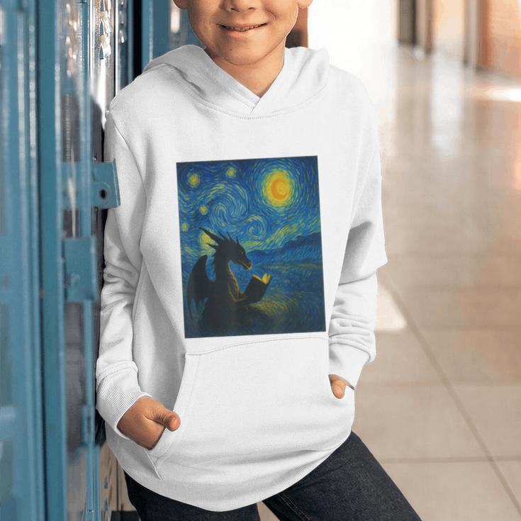 Van Gogh Starry Night Fantasy Reader Dragon Reading Book Graphic Youth Hoodie Van Gogh Starry Night Fantasy Reader Dragon Reading Book Graphic Youth Hoodie