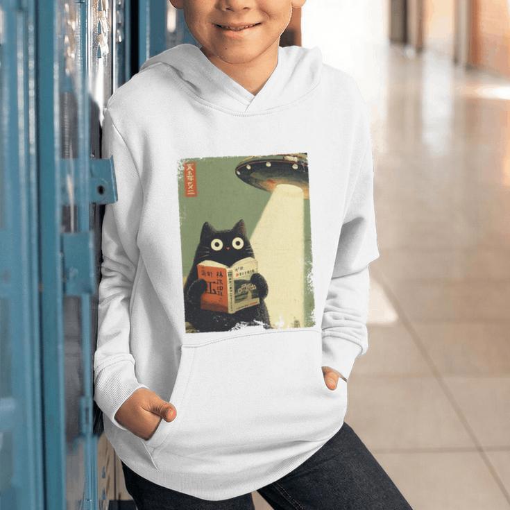 Vintage Japanese Cat Book Lovers UFO Alien Abduction Cat Dad Graphic Youth Hoodie Vintage Japanese Cat Book Lovers UFO Alien Abduction Cat Dad Graphic Youth Hoodie