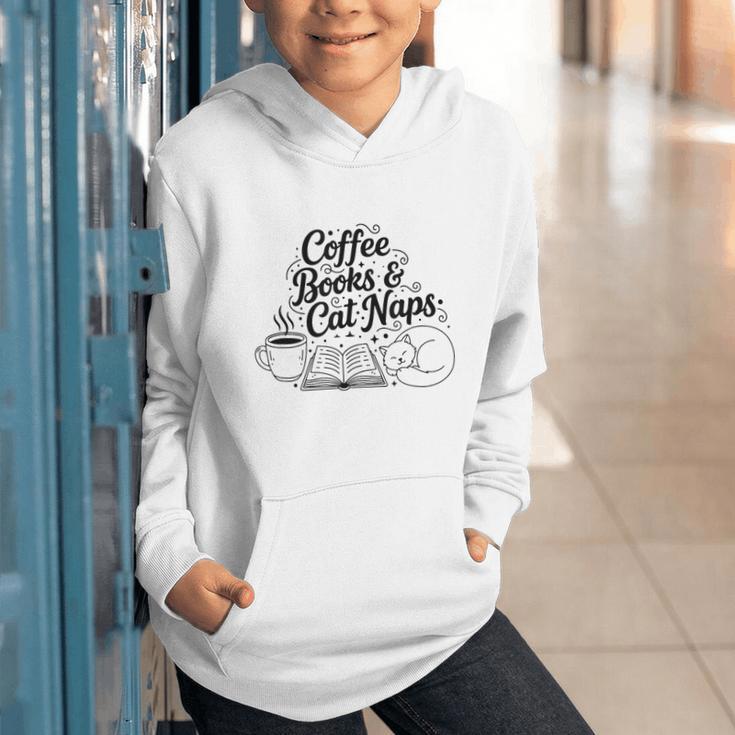 Vintage Retro Coffee Books & Cat Naps Graphic Youth Hoodie
