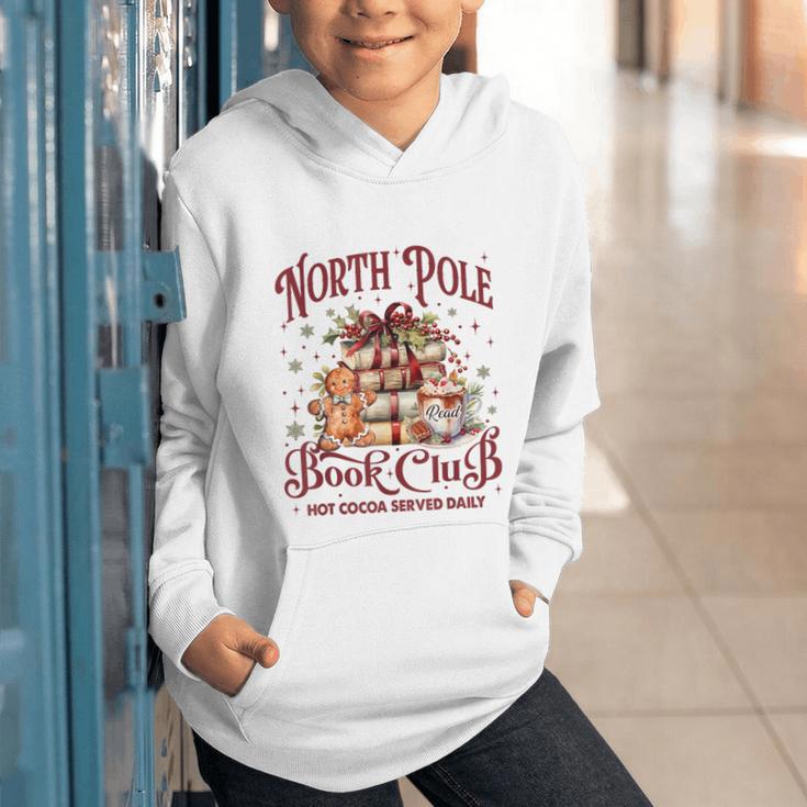 Vintage Retro North Pole Book Club Hot Cocoa Graphic Youth Hoodie