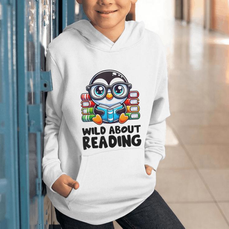 Wild About Reading Book Lover Penguin Graphic Youth Hoodie Wild About Reading Book Lover Penguin Graphic Youth Hoodie