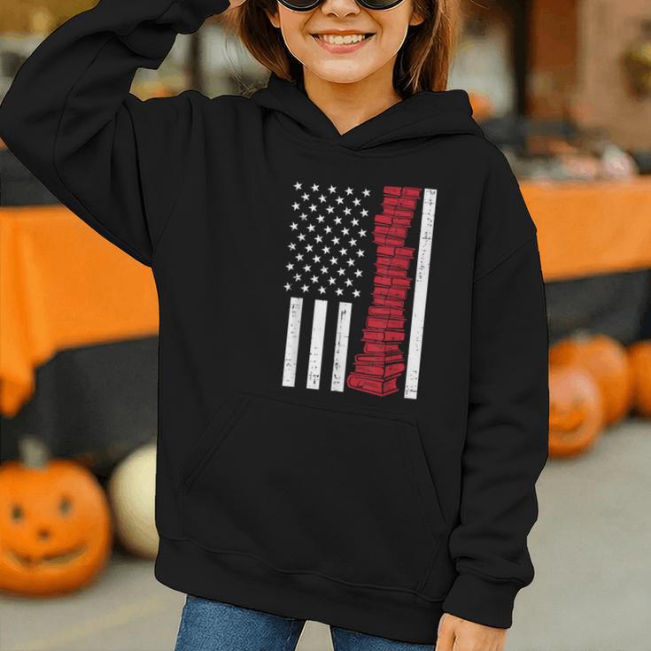 America Flag Read Book Reading Librarian Men Women Kids Graphic Youth Hoodie