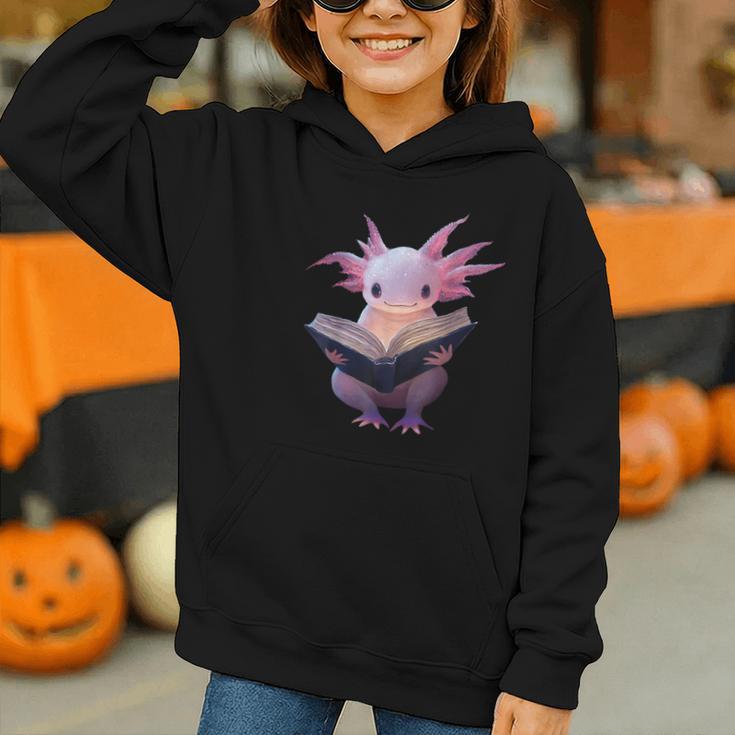 Axolotl Bookworm Reading Book Kawaii Graphic Graphic Youth Hoodie