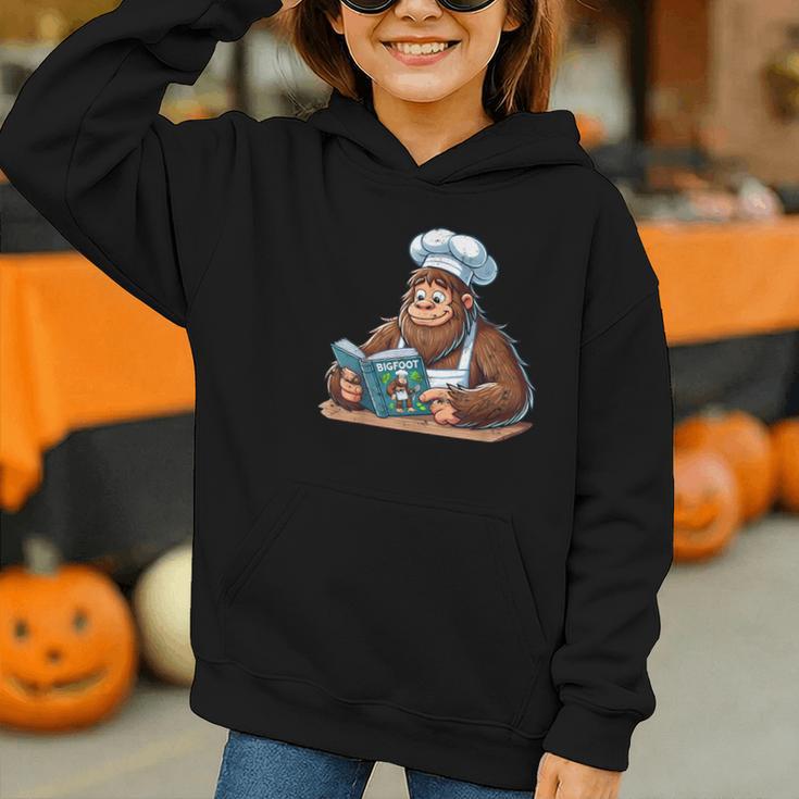 Bigfoot Reading a Cookbook Graphic Youth Hoodie
