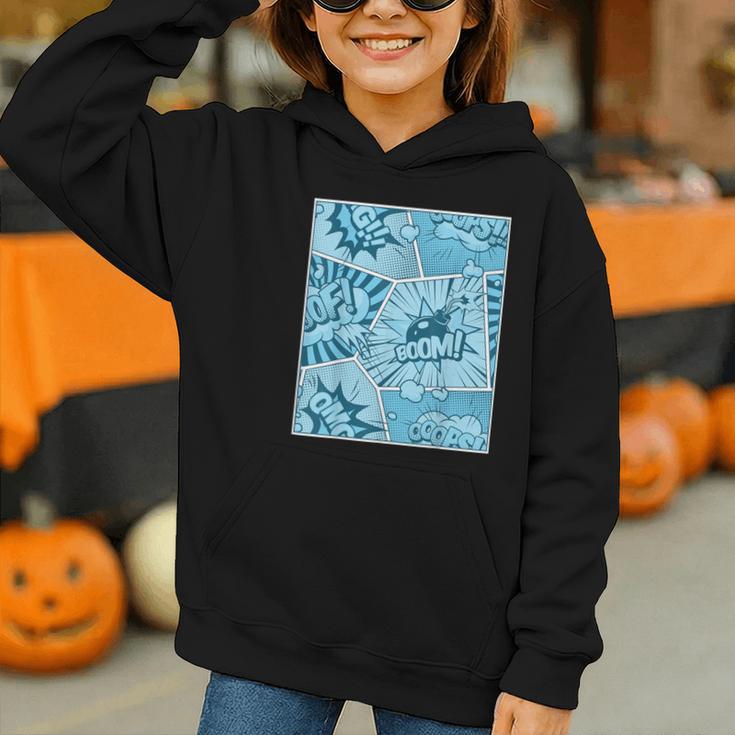 Blue Comic Book Blue Graphic Graphic Youth Hoodie