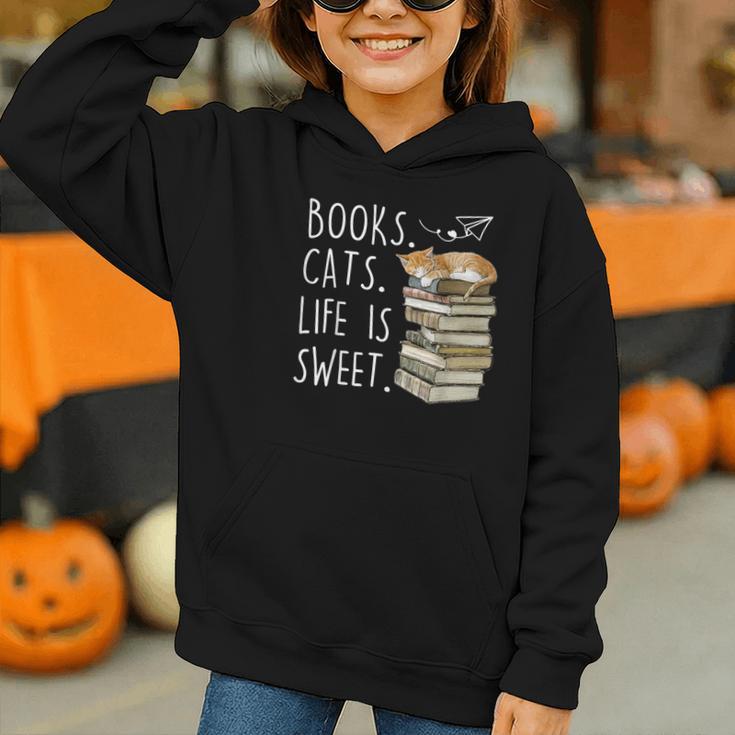 Book Lovers Books Cats Life Is Sweet Cat Lovers Graphic Youth Hoodie