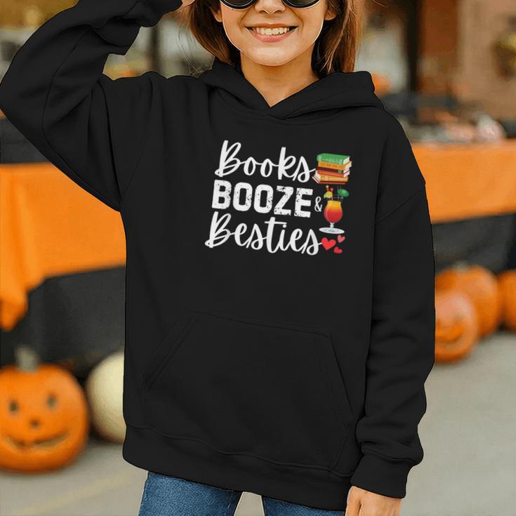 Books Booze And Besties Book Lover Bestie Squad Twinning Graphic Youth Hoodie