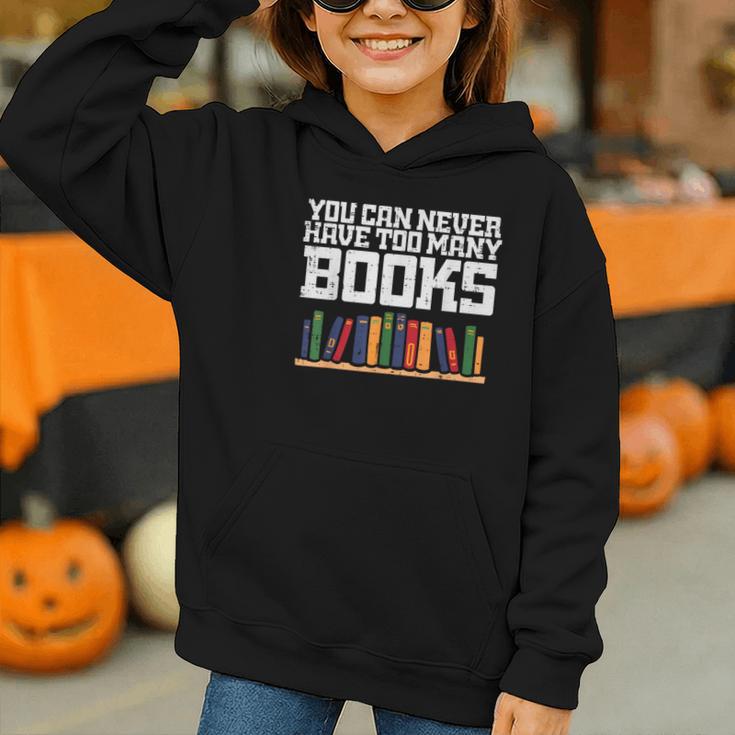 Never Too Many Books Read Book Reading Librarian Men Women Graphic Youth Hoodie