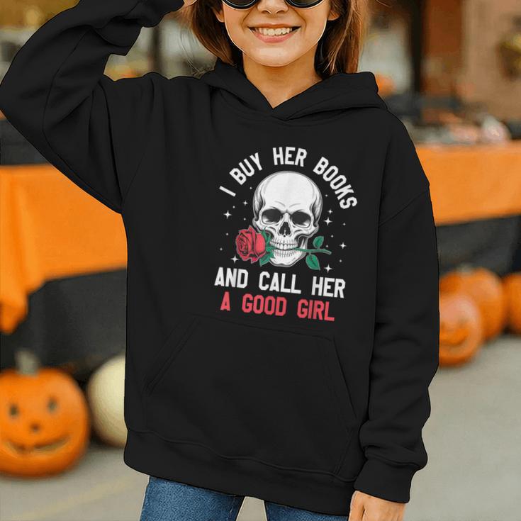 I Buy Her Books And Call Her A Good Girl Skull Rose Bookworm Graphic Youth Hoodie