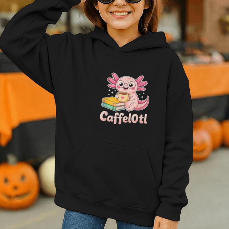 Caffelotl Cute Axolotl Pun Coffee Book Lover Kawaii Humor Graphic Youth Hoodie