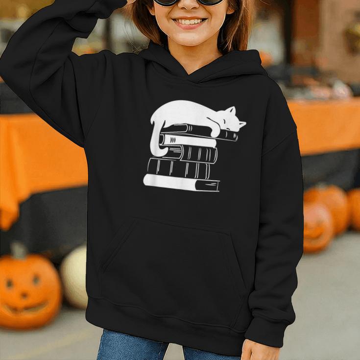 Cat Book Books And Cats Cat Lover Cat Mom Book Lovers Graphic Youth Hoodie