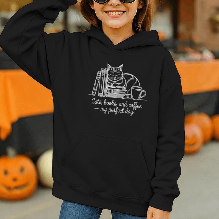Cats Books And Coffee – My Perfect Day Cat Lover Graphic Youth Hoodie Cats Books And Coffee – My Perfect Day Cat Lover Graphic Youth Hoodie