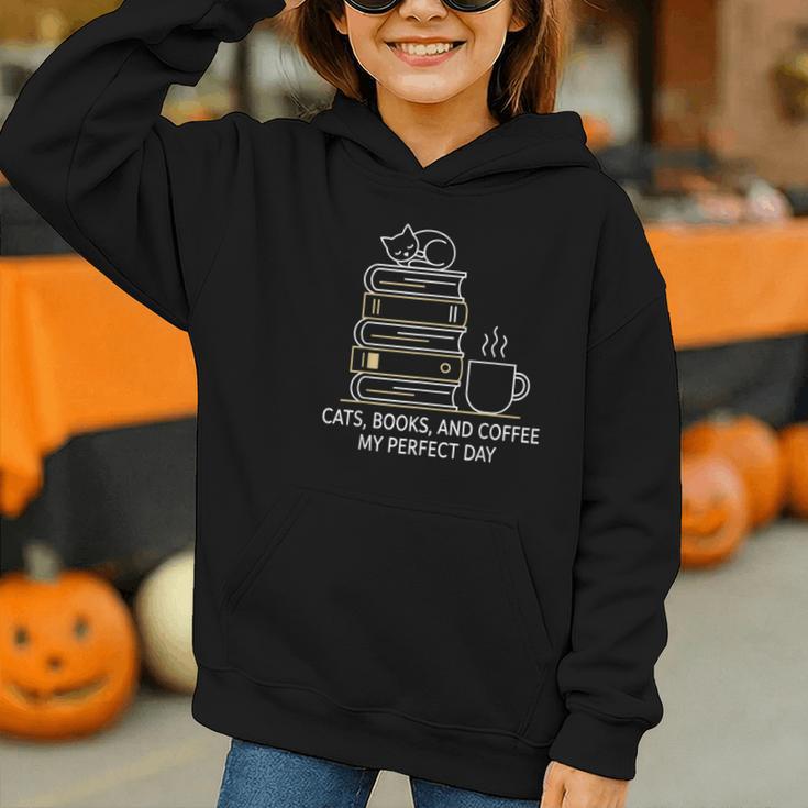 Cats Books And Coffee My Perfect Day Graphic Youth Hoodie