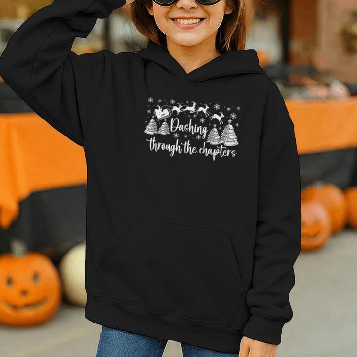 Christmas Book Lover Santa Dashing Through One More Chapter Graphic Youth Hoodie