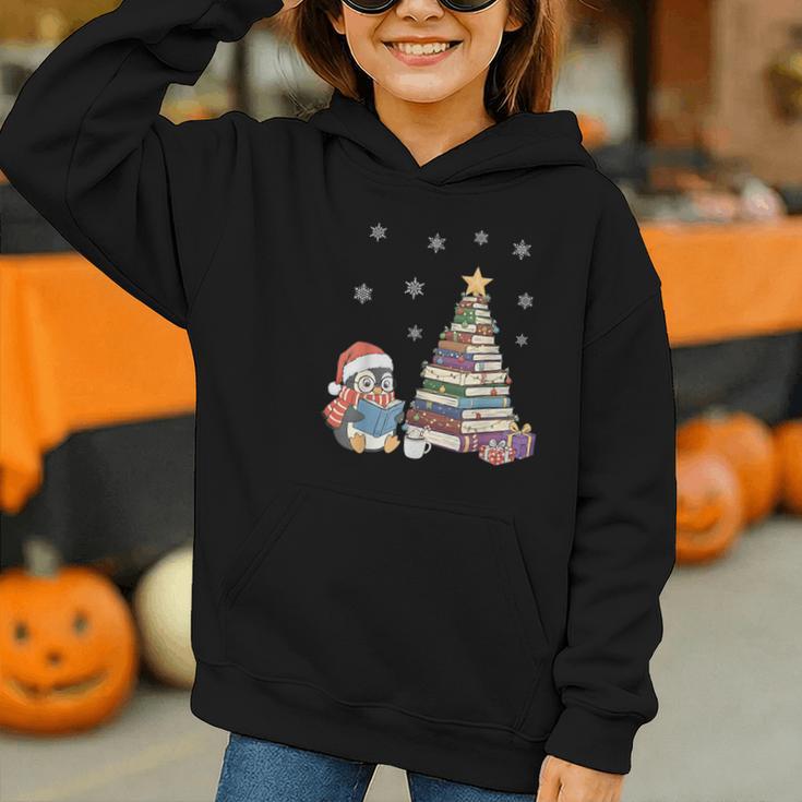 Christmas A Penguin Reading Book Snowflake Cocoa Hot Teacher Graphic Youth Hoodie