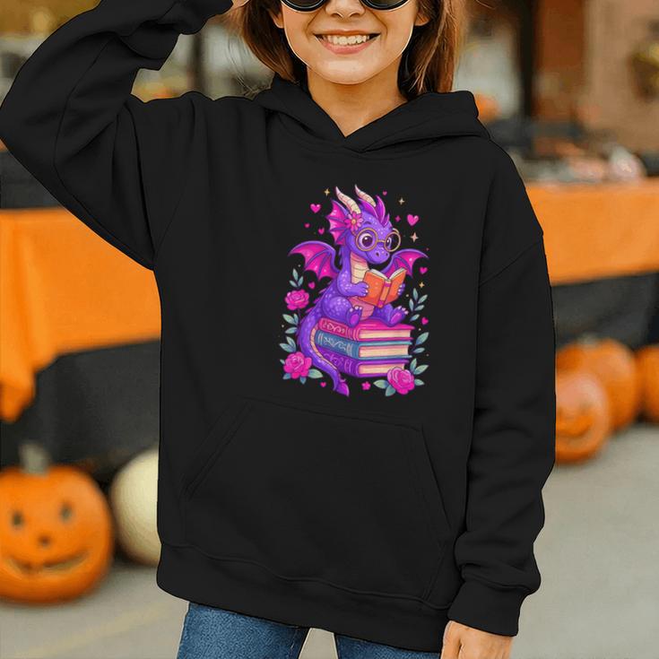 Cute Dragon Reading Books Bookworm Graphic Youth Hoodie