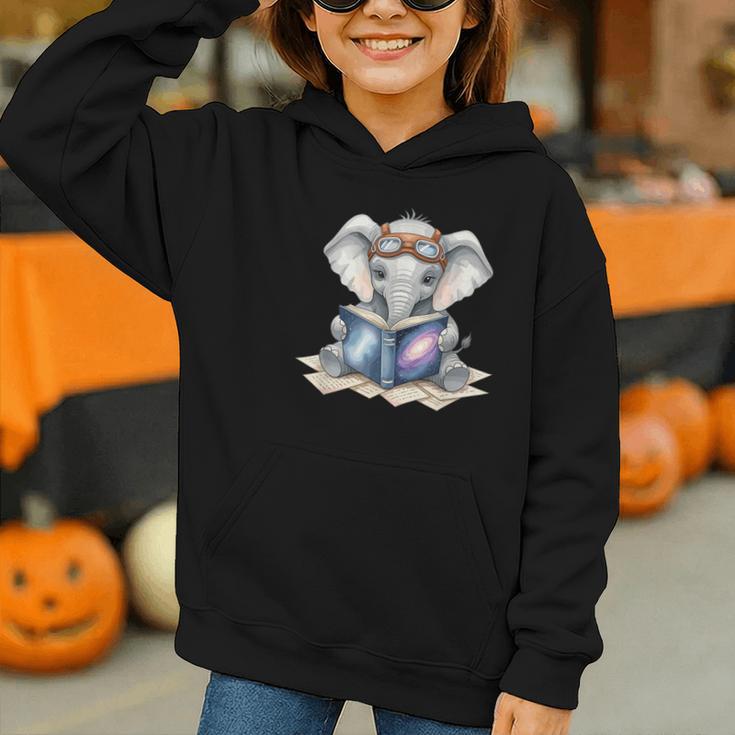 Cute Elephant Reading Universe Book Graphic Youth Hoodie