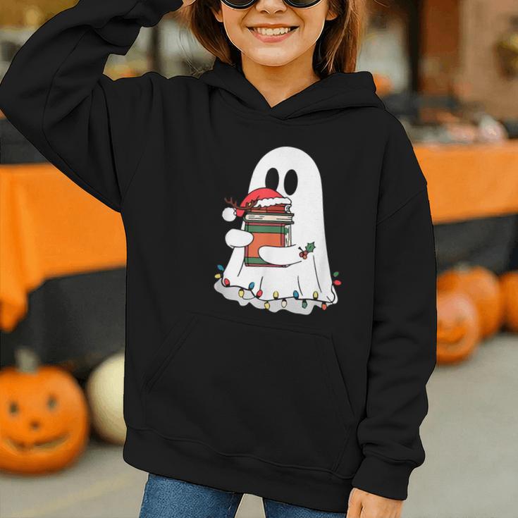 Cute Ghost Holding Books Bookish Christmas Graphic Youth Hoodie