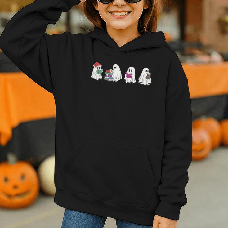 Cute Ghosts Reading Books Lover Spooky Season Halloween Graphic Youth Hoodie