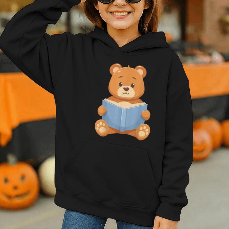 Cute Teddy Bear Reading Book Adorable For Readers Graphic Youth Hoodie