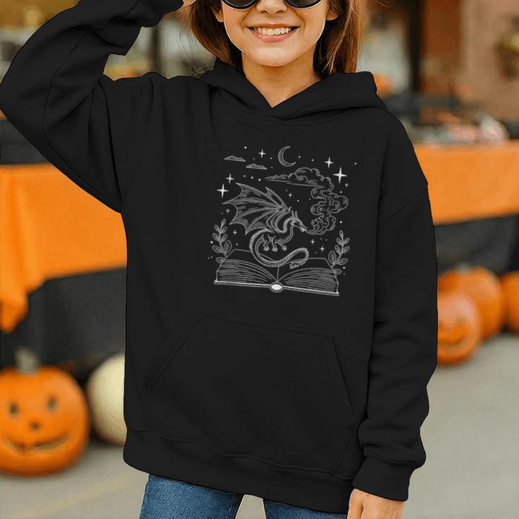Dragon Flying Out Of Book Lover Bookworm Fantasy Novels Graphic Youth Hoodie