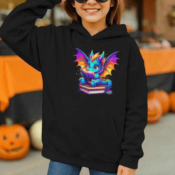 Dragon Reading a Book Bookworm Book Graphic Youth Hoodie