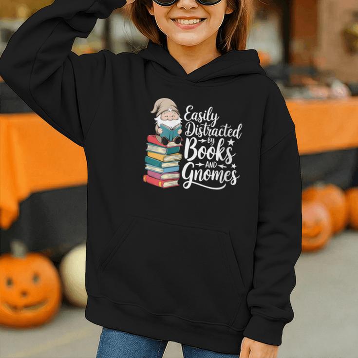 Easily Distracted By Books And Gnomes Graphic Youth Hoodie