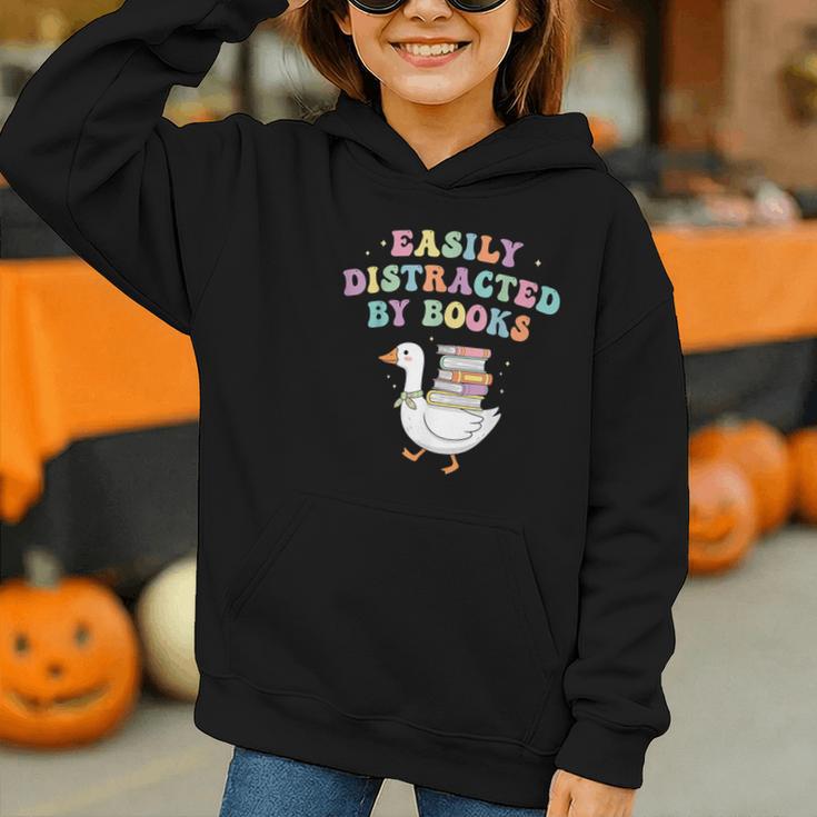 Easily Distracted By Books Silly-Goose Bookish Library Read Graphic Youth Hoodie