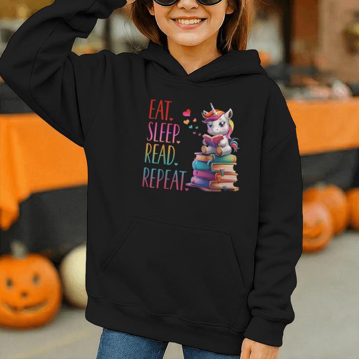 Eat Sleep Read Repeat Unicorn Read Book Reading Lovers Kids Graphic Youth Hoodie