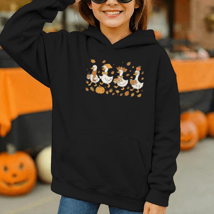 Fall Goose Reading Book Teacher Autumn Pumpkin Cozy Season Graphic Youth Hoodie