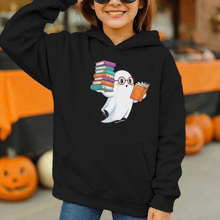 Ghost Reading Books Halloween Library Graphic Youth Hoodie