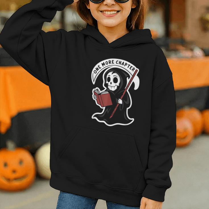 Grim Reaper Bookworm Cute Book Reading Halloween Graphic Youth Hoodie Grim Reaper Bookworm Cute Book Reading Halloween Graphic Youth Hoodie
