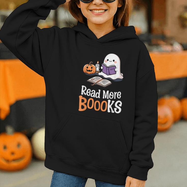 Halloween Teacher Women Cute Reading Ghost Read More Books Graphic Youth Hoodie