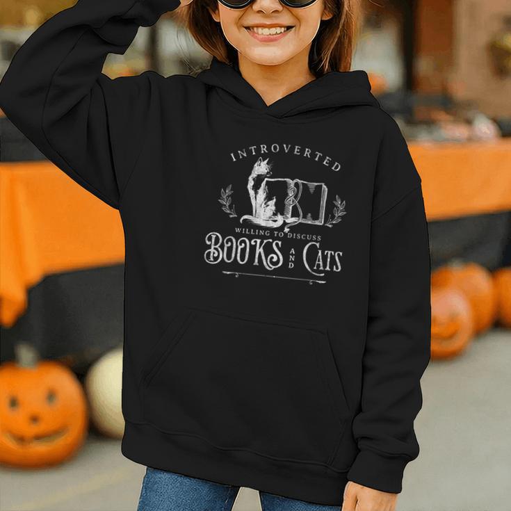 Introverted Willing To Discuss Cats And Books Graphic Youth Hoodie