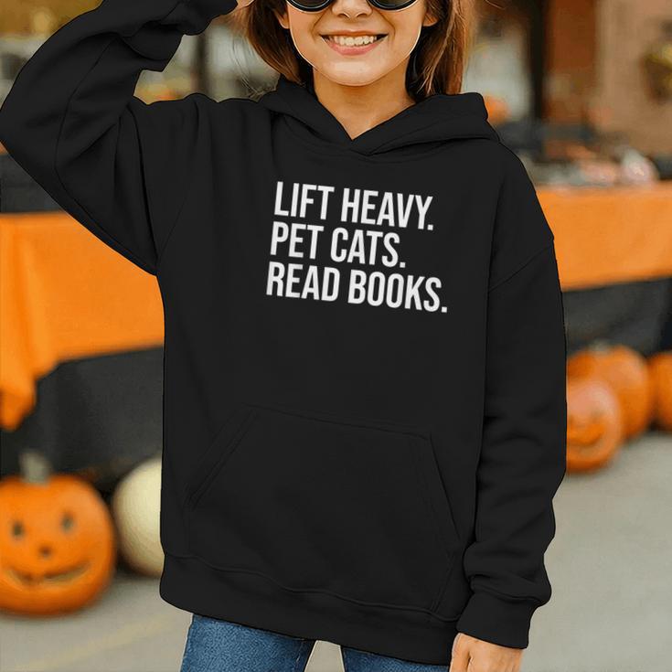 Lift Heavy Pet Cats Read Books Gym Workout Weight Lifter Graphic Youth Hoodie