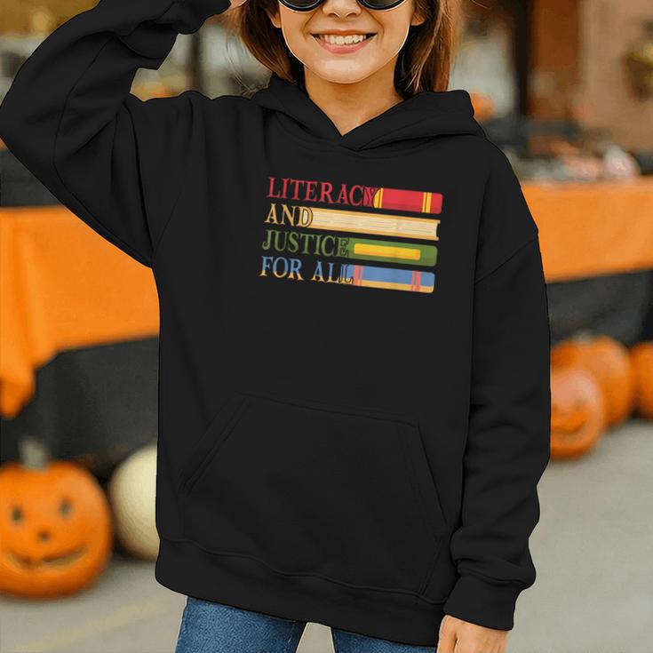 Literacy And Justice For All Reading Book Club Librarian Graphic Youth Hoodie