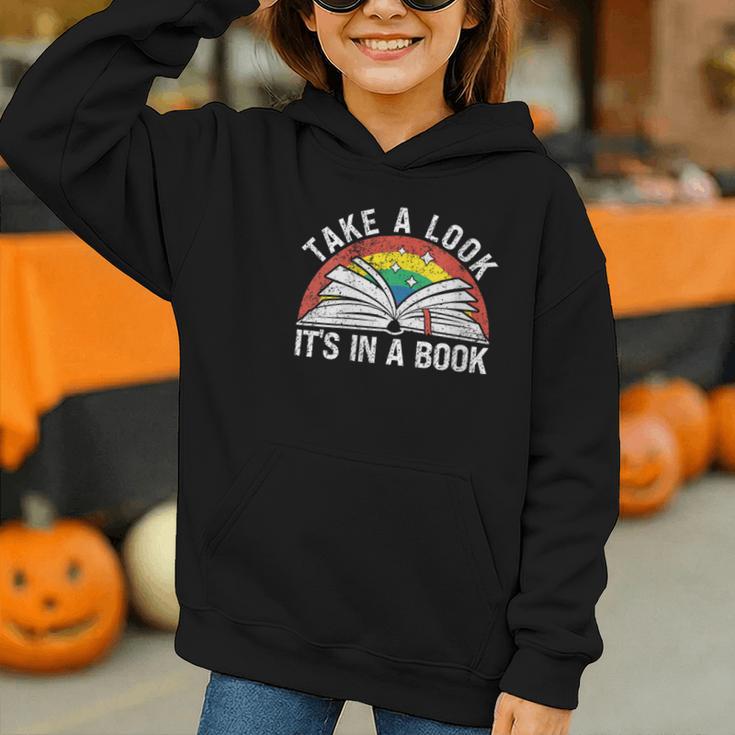 Take a Look It's In a Book Reading Vintage Retro Rainbow Graphic Youth Hoodie