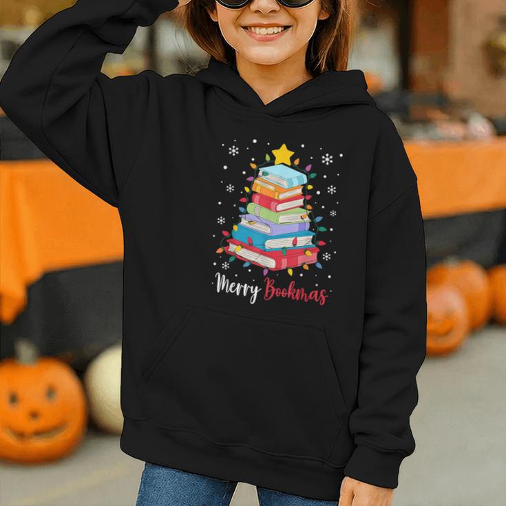 Merry Bookmas Book Christmas Tree Lights Xmas Men Women Kids Graphic Youth Hoodie